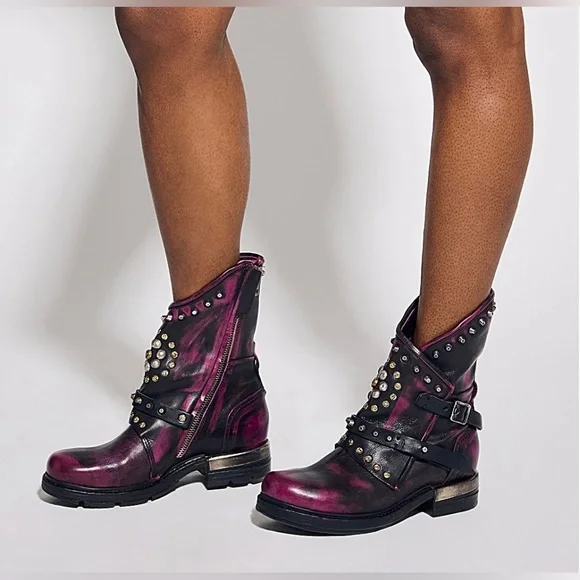 A.S.98 ASHER Fushcia Rub Off Riveted Italian Leather Boots •Size 7 / New in Box - Picture 7 of 9